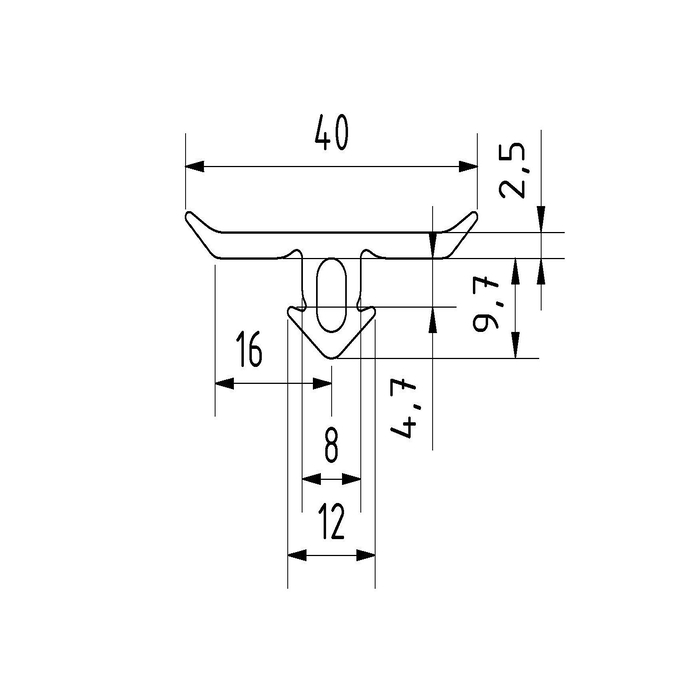 LCP Weatherstrip profile I-Type Slot 8 (~1m)