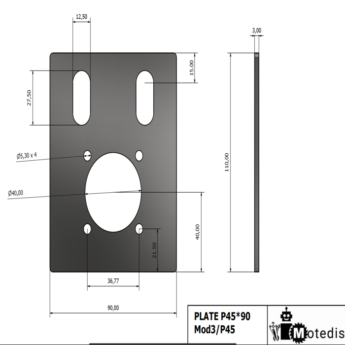 Piastra per scatola ingranaggi ZDE60 per profilo 45x90 Taglio laser t=3mm